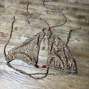 Strawberry Milk Mob pyramid bikini top in animal print: size XL